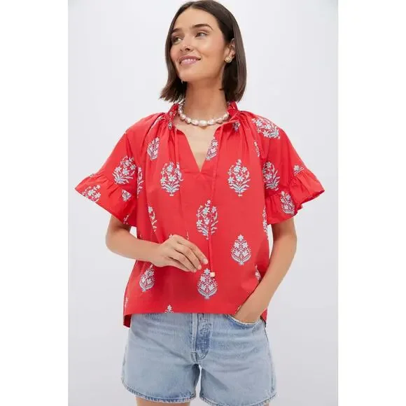 TUCKERNUCK BEACH Scarlet Bouquet Blockprint Cassis Top Size XS NWT - Picture 5 of 7